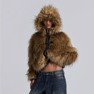 Plush Tan Teddy Jacket with Dramatic Silhouette